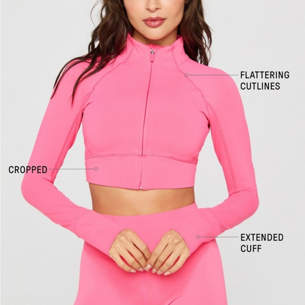 Fabletics X Khloe PureLuxe Cropped Train Jacket Pink Long Sleeve Crop Top Size M - Picture 3 of 4
